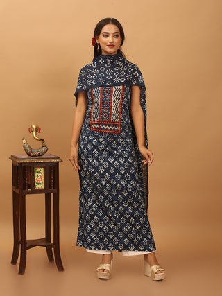 Indigo Blue Three-Piece Jaipur Cotton Dress Material With Dabu Print And Gamthi Patchwork