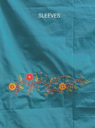 Turquoise Blue Bangalore Silk Kurta Set with Hand Aari Embroidery and Manipuri Silk Innaphi