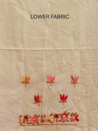 Off-White Indian Crepe Dress Material with Hand Embroidered Roses