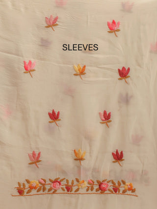 Off-White Indian Crepe Dress Material with Hand Embroidered Roses
