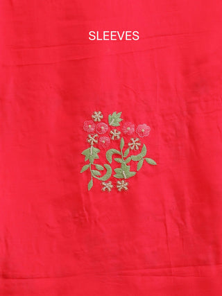 Fuchsia Muslin Dress Material with Hand Aari Embroidery and Pearl Highlights