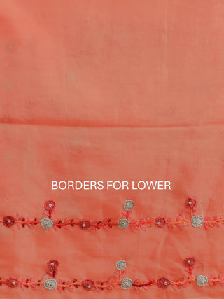 Dark Peach Organza Dress Material with light Teal-Blue Dupatta and Hand Embroidery