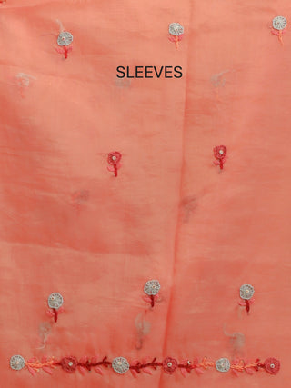Dark Peach Organza Dress Material with light Teal-Blue Dupatta and Hand Embroidery