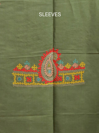 Green Viscose Katan Silk Kurta with Gujarati Hand Embroidery & Green-Yellow Tussar Silk Dupatta
