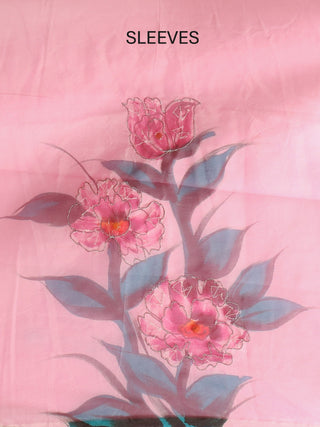 Mauve Organza Dress Material with Hand Painting and Aari Embroidery