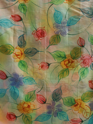 Multicolour Floral Hand-Painted Two-Piece Pure Murshidabad Silk Dress Material