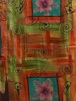 Multicolour Floral-Abstract-Tribal Hand-Painted Two-Piece Pure Murshidabad Silk Dress Material