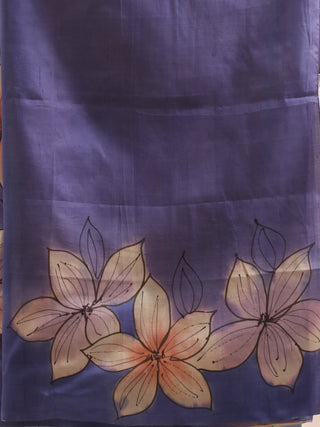 Periwinkle Blue Floral Hand-Painted Two-Piece Pure Murshidabad Silk Dress Material