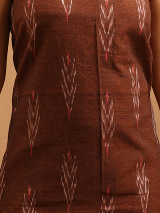 RUST BROWN IKKAT COTTON KURTA SET WITH CHECKERED DUPATTA