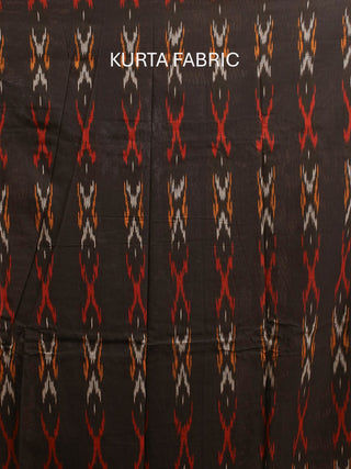 BLACK IKKAT COTTON KURTA SET WITH RED ACCENTS AND ZIG-ZAG DUPATTA