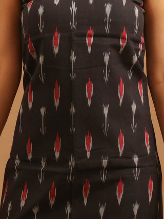 BLACK & RED IKKAT COTTON KURTA SET WITH CROSS MOTIF DUPATTA
