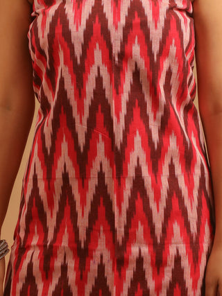 RED AND MAROON IKKAT COTTON KURTA SET WITH GREY GEOMETRIC DUPATTA