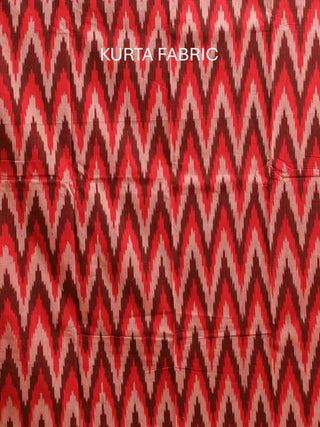 RED AND MAROON IKKAT COTTON KURTA SET WITH GREY GEOMETRIC DUPATTA