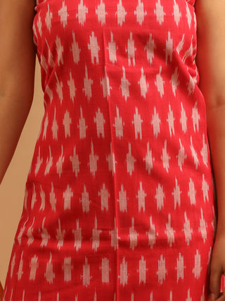 RED IKKAT COTTON KURTA SET WITH GREY IKKAT DUPATTA