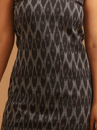 BLACK IKKAT COTTON KURTA SET WITH MULTICOLOUR BLOCK DUPATTA