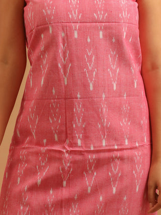 PINK IKKAT COTTON KURTA SET WITH PARROT GREEN DUPATTA