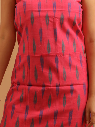 PINK IKKAT COTTON KURTA SET WITH MULTICOLOUR DUPATTA