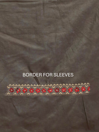 Charcoal Grey Viscose Katan Silk Kurta with Hand Kantha Work & Ivory-Grey Kantha Work Tussar Silk Dupatta