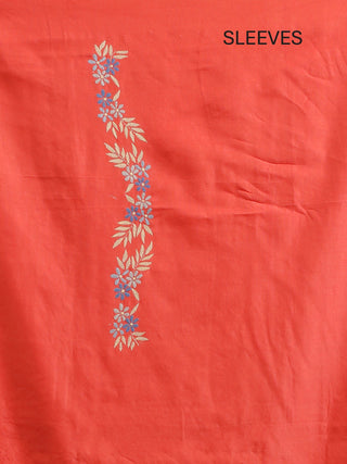 Rust Viscose Katan Silk Kurta with Kantha Embroidery & Grey-Blue-Rust Tussar Dupatta