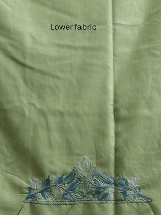 Sage Green Aari Embroidered Kashmiri Cotton Suit with Blue-Green Florals