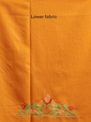 Mustard Yellow Aari Embroidered Kashmiri Cotton Suit with Floral Motifs