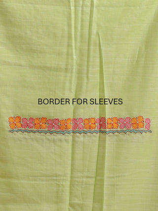 Light Pista Green Cotton Kurta with Floral Aari Work, Lilac Border Manipuri Innaphi & Matching Lower