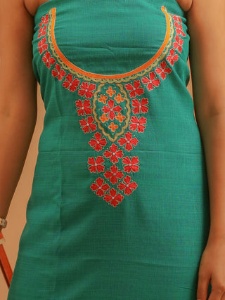 Emerald Green Cotton Kurta with Aari Work, Pista Green Manipuri Innaphi & Bottom