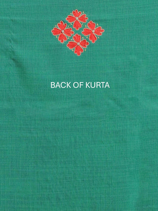 Emerald Green Cotton Kurta with Aari Work, Pista Green Manipuri Innaphi & Bottom