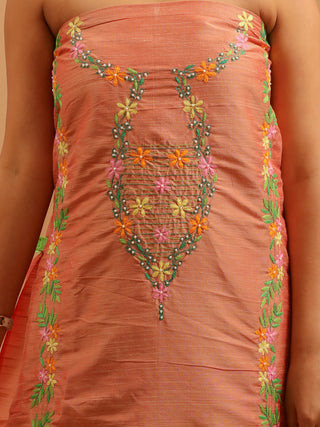 Peach Cotton Silk Kurta with Aari Embroidery, Yellow Manipuri Innaphi & Lower