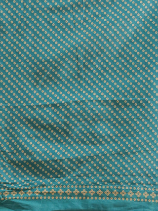 Turquoise Printed Glazed Cotton Kurta Set with Mirror Work Highlights