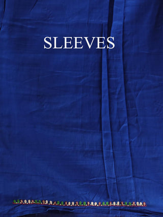 Royal Blue Kurta with Embossed Green Yoke with Hand Aari & Pochampally Silk Dupatta
