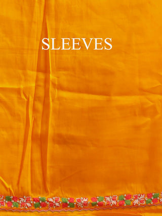 Tangerine Cotton Silk Kurta with Aari Embroidery & Green-Orange Pochampally Silk Dupatta