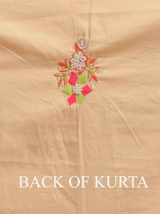 Cream Cotton Silk Kurta with Aari Embroidery & Green-Pink Pochampally Silk Dupatta