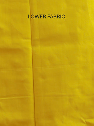 Lemon-Yellow Three-Piece Handwoven Resham Dress Material From Fulia With Multicolour Jamdani Weaves