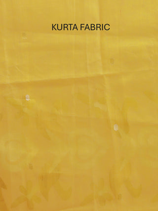 Lemon-Yellow Three-Piece Handwoven Resham Dress Material From Fulia With Multicolour Jamdani Weaves