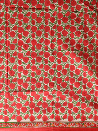 Red Floral Sanganeri Cotton Dress Material with Chiffon Dupatta