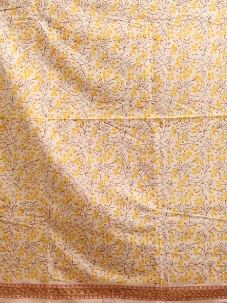 Yellow and White Floral Sanganeri Cotton Dress Material with Chiffon Dupatta