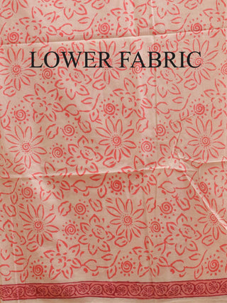 Aqua Blue and Peachish Pink Floral Sanganeri Cotton Dress Material with Chiffon Dupatta