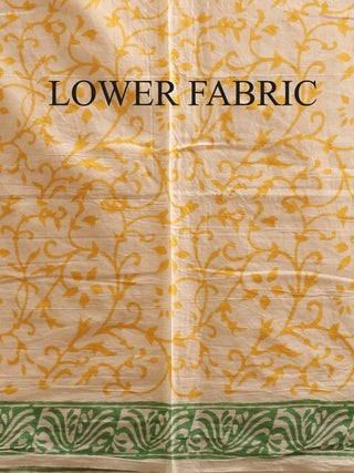 Light Olive Green and Mustard Sanganeri Cotton Dress Material with Mul Cotton Dupatta