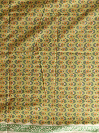Light Olive Green and Mustard Sanganeri Cotton Dress Material with Mul Cotton Dupatta