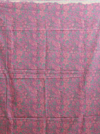 Lavender Pink and Turquoise Sanganeri Cotton Dress Material with Mul Cotton Dupatta