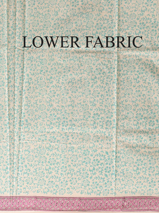 Lavender Pink and Turquoise Sanganeri Cotton Dress Material with Mul Cotton Dupatta