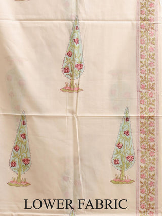 Aqua Blue and Rose Pink Sanganeri Cotton Dress Material with Mul Cotton Dupatta