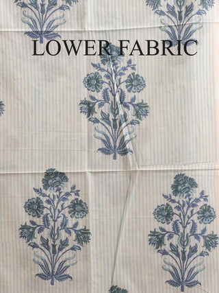 Powder Blue and Indigo Floral Sanganeri Cotton Dress Material with Mul Cotton Dupatta