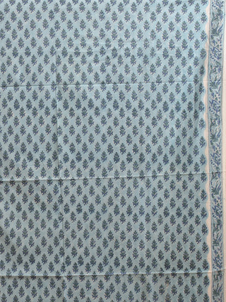Powder Blue and Indigo Floral Sanganeri Cotton Dress Material with Mul Cotton Dupatta