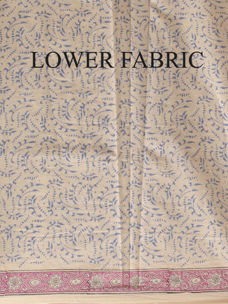 Ivory, Indigo Blue and Lilac Sanganeri Cotton Dress Material with Mul Cotton Dupatta