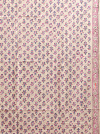 Ivory, Indigo Blue and Lilac Sanganeri Cotton Dress Material with Mul Cotton Dupatta