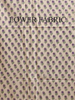 Ivory Base Kurta with Lavender-Pink Floral Print and Purple Kota Doria Dupatta