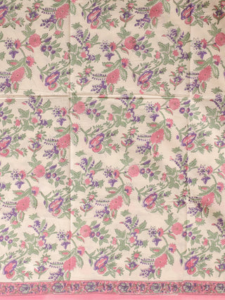 Ivory Base Kurta with Lavender-Pink Floral Print and Purple Kota Doria Dupatta