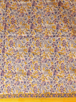 White Base Kurta with Yellow, Peach, Grey and Indigo Floral Print